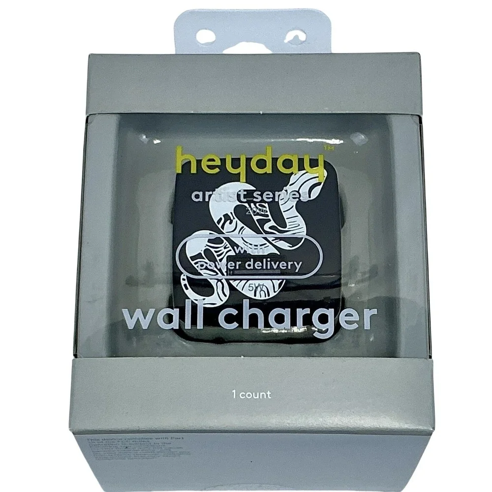 Heyday Wall Charger Fast Charging‎ Power Delivery USB-C Black Snake Design New